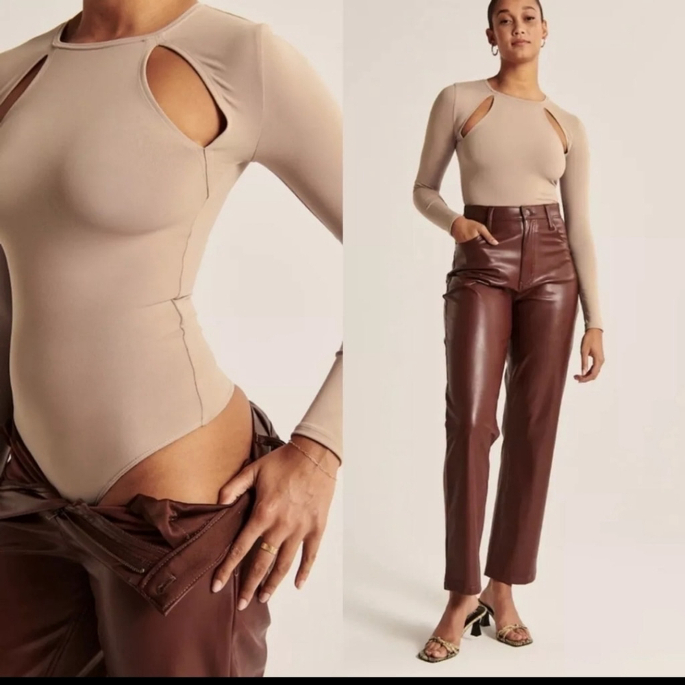 Abercrombie & Fitch Soft A&F Collection Long Sleeve Cutout Bodysuit Cream/Tan S
